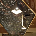 食堂 あいそ - カウンターの天井にはお客さんの寄せ書き(落書き？w)