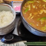 おぎ野 - ランチメニューのカレーうどん大盛のセット。
      麺は冷たいヤツで。950円也。