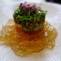京料理屋 嵐山さくら - 蒸し鮑、丹波の葱、肝