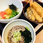 そばとうどんの店 海老名庵 - 明太釜玉とろろうどん@780円
            上海老天丼セット@1380円