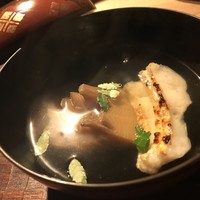 千翠 - 合間のたけのこと白甘鯛の吸い物。