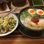林家 - 半熟煮玉子ラーメンとネギ半チャーハン