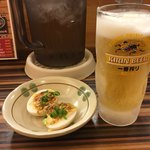 林家 - おつまみ玉子と生ビール