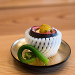 柚木元 - 2018.4 沖縄パッションフルーツ豆乳クリームチーズ フルーツトマト 雁足（ガンソク、コゴミに似た山菜）