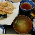 いもや - 天ぷら定食（800円）とスーパードライ（450円）