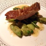 カサゴ、ジュとボルディエの海藻バター入りのブールブランソース