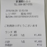 料理屋 おゝ貫 - レシート(2018.04.29)