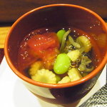 ぎんざ 祥 - じゅん菜、枝豆、トマトの蜜煮