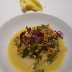 Lien - 前菜（青森県産イタリア米・駿河湾産桜海老・福岡県産タケノコ・山菜のリゾット、チーズ）