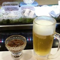 すし処 初音 - 自家製生蛍烏賊の沖漬けと生ビール