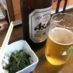 ナポリ - 瓶ビール550円、ほうれん草の胡麻和え付き