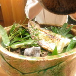 鉢肴　大原野産筍焼き　山椒オイル