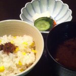 懐石　亀山 - もろこし御飯，汁，つけもの
