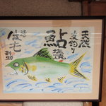 割烹 利助 - 入口に掲げられている今日味わうことのできる食材の絵