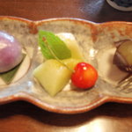 割烹 利助 - ⑨デザート(水菓子、メロンとさくらんぼ、ブドウ)