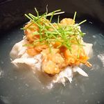 焼いた胡麻豆腐、ワタリガニ内子