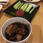鳥実 - 鶏肝しょうが煮、もろきゅう