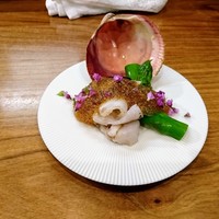 佳肴岡もと - 鳥貝に三杯酢のジュレ、アスパラガス