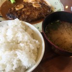 Morimori Tei - ジャンボハンバーグ定食250g 1,550円に付くライスとお味噌汁