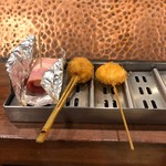 串かつ料理 活 - 串カツ３品（エノキベーコン、うずら、ホタテ）