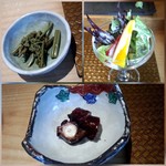 鮨棗 - わらびのお浸し・サラダ・蛸のやわらか煮