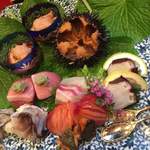 新和食 きくい - あんこうの肝   うに    徳島のトリ貝
            まぐろ 赤身 中とろ    桜鯛   明石のたこ  赤貝
            