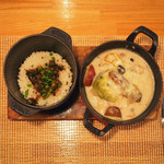 ビストロアム - ランチコース 4484円 のふきのとうご飯 鱈 シチュー