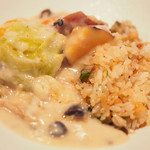 ビストロアム - ランチコース 4484円 のふきのとうご飯 鱈 シチュー