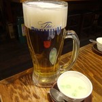 カラアゲサカバスミチャン - 1リットル男前生ビールとお通しの茶碗蒸し