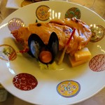 鉢肴「海老祝い焼き　ムール貝黄金焼き　錦玉子　はじかみ」