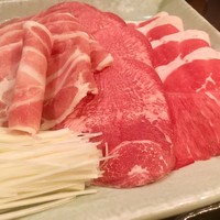 銀座しゃぶ通 - 三種盛合せセット 牛ロース、牛タン、鴨ねぎ