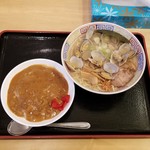 夢食堂 - ひき肉カレー（ミニ特注）＋あさりラーメン（しお）