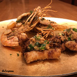 千陽 - 子持ち白ボタン海老に鮟鱇の頬っぺの唐揚げ