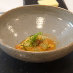 食堂セゾンドール - ◆糸島・ズッキーニ・ムニエル　 ズッキーニの中には、烏賊のムースが入っていて、トマトを使用した軽い酸味のソースと合います。