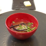 食堂セゾンドール - ◆五島・甘鯛　わらび　梅コンソメ 甘鯛はいい味わいですが、スープが梅風味と塩気が強く塩辛く感じました。