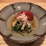 天ぷら たけうち - 水菜と南関揚げのお浸し