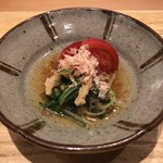 天ぷら たけうち - 水菜と南関揚げのお浸し