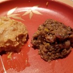 鮨 さかい - ⑦鮟肝(北海道余市産)、刻んだ奈良漬入り
      
      ⑧蛍烏賊(産地聞き忘れ)の酒粕漬けの刻み