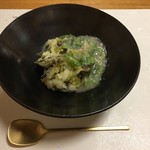 鰻はし本 - 鰻とコシアブラのかき揚げ 葉山椒と天豆のあん