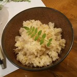 つかもと - 本日の土鍋ごはん（新生姜と焼アジ）