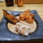 墨や - 筍の醤油焼き、かき揚げ、ｲｶの塩辛