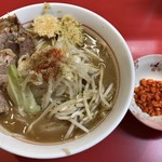 千里眼 - ラーメン 麺150g ヤサイ少なめ・ニンニク・ショウガマシ・アブラちょっとのカラアゲ別皿で 750円