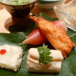 小熊 - 「白ダツ胡麻合え」「茗荷寿司」「棒子」「平目煮こごり」