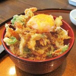 旬彩 天ぷら 心来(しんら） - 〆は、かき揚げ と 玉子 を追加して、かき揚げ丼 にして頂きました。  　　　　　2018.05.01