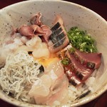 竹亭にしき - 海鮮どんぶり（初鰹、鰆、蛍烏賊、イカ、シラス、平目）