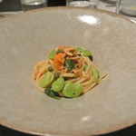 リストランテ カノフィーロ - 静岡産桜海老と空豆のアーリオオーリオ　リングイネ