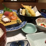 がんこ - お造り天ぷら定食＋本マグロ天身2貫
