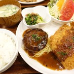 Kuribon - コンビ定食 2種類のメインに、ご飯、白味噌、小鉢、サラダ