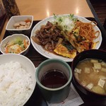 升亀 - 牛焼肉とニラオムレツ定食