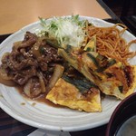 升亀 - 牛焼肉とニラオムレツ定食